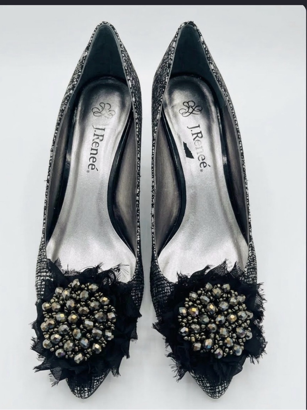J Renee Black Gray Tweed Pumps (7.5)